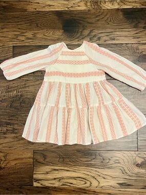 Zara Girls' Pink and Cream Striped Tiered Dress